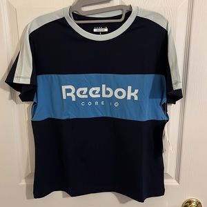 Reebok Core I Graphic Print Color Block Crop Retro Short Sleeve T-Shirt. L. NWT!